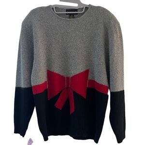 Vintage Classiques  Colorblock Gray Black Red Bow Lambswool Sweater Size L